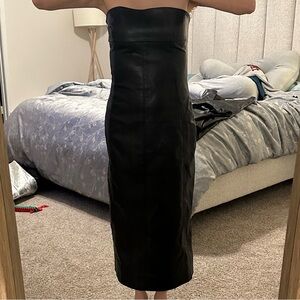 Zara Strapless Black Midi faux-Leather Dress